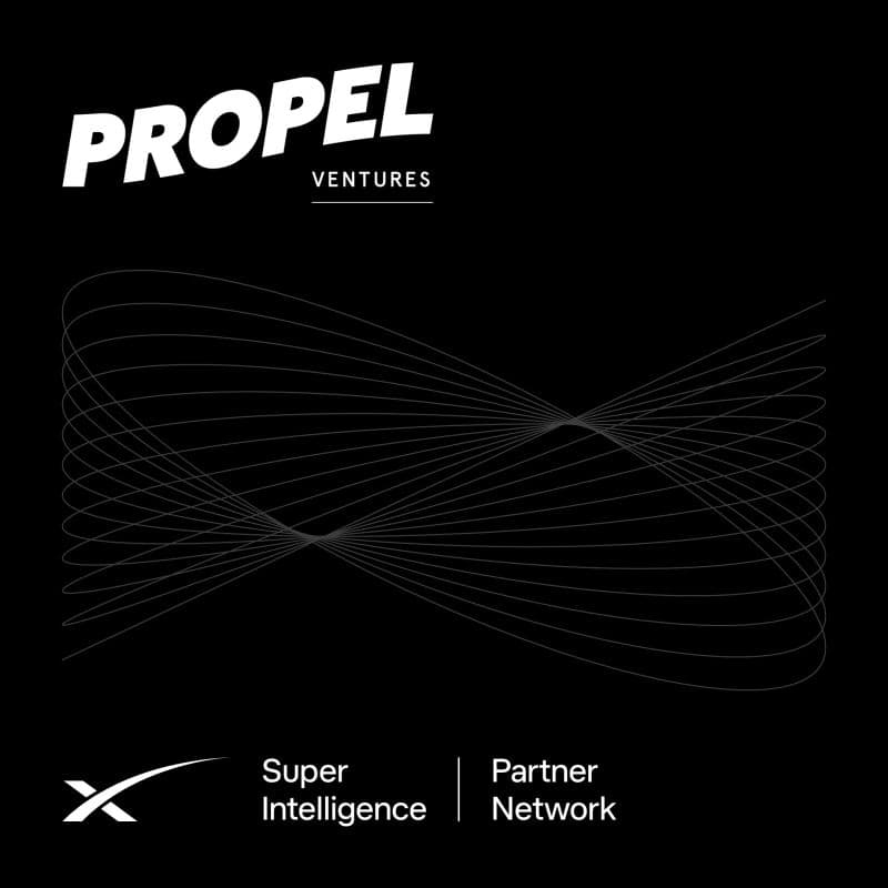 Propel Ventures and SpaceX Super Intelligence Partner Network logos on a black background